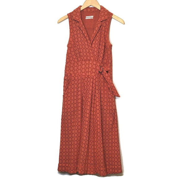 Anthropologie Elm Burnt Orange Eyelet Fit and Flare Sleeveless Midi Dress Size 2 - Picture 16 of 16
